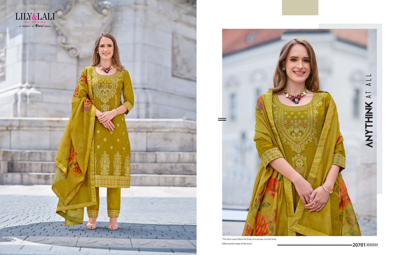 Lily And Lali Lajjo Silk Jacquard Designer Festival Wear Kurti Pant Dupatta Set