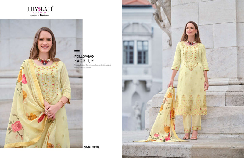 Lily And Lali Lajjo Silk Jacquard Designer Festival Wear Kurti Pant Dupatta Set