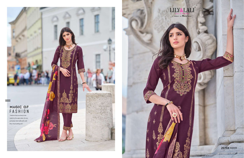 Lily And Lali Lajjo Silk Jacquard Designer Festival Wear Kurti Pant Dupatta Set