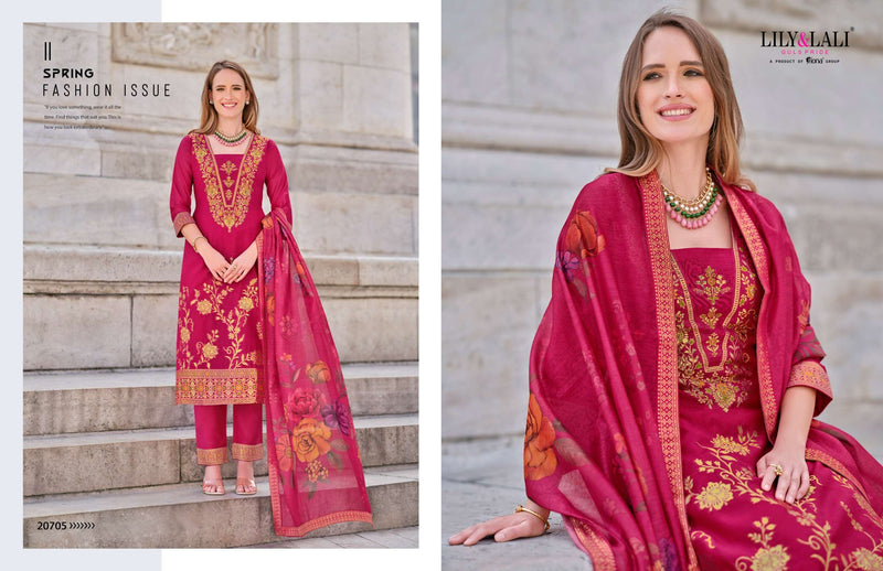 Lily And Lali Lajjo Silk Jacquard Designer Festival Wear Kurti Pant Dupatta Set