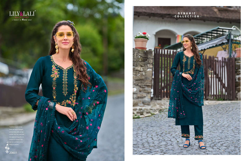 Lily And Lali Maria 9 Vol 4 Silk Heavy Handwork Designer Kurti Pant Dupatta Set