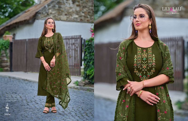 Lily And Lali Maria 9 Vol 4 Silk Heavy Handwork Designer Kurti Pant Dupatta Set
