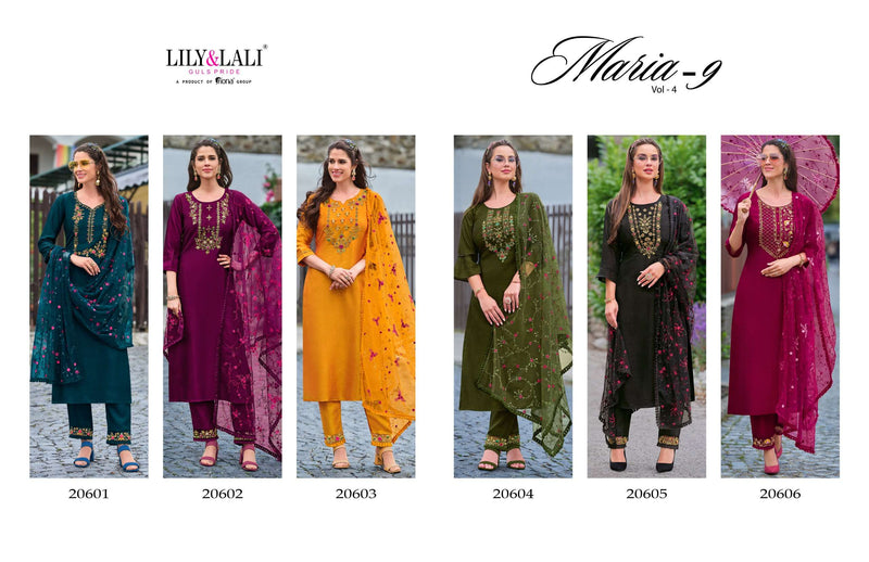 Lily And Lali Maria 9 Vol 4 Silk Heavy Handwork Designer Kurti Pant Dupatta Set