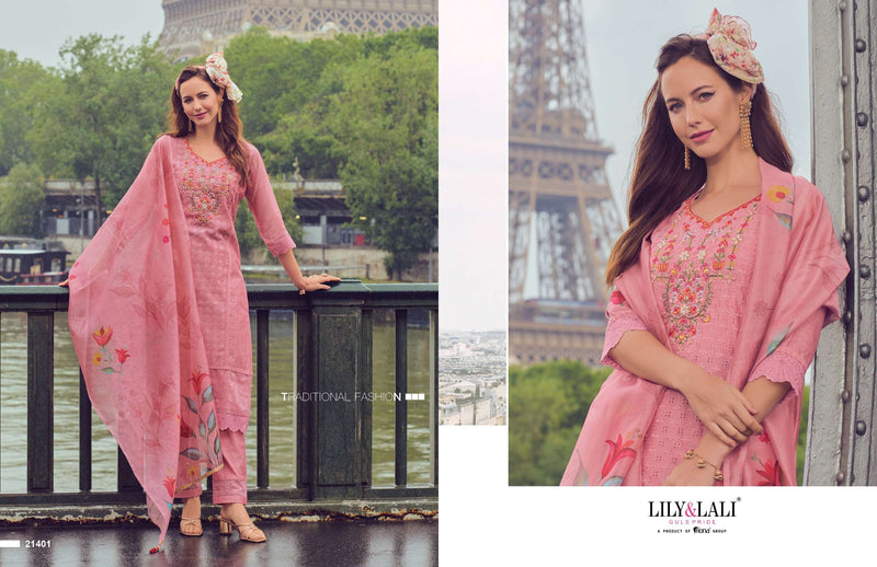 Lily And Lali Nusrat Chanderi Handwork Embroidery Designer Festival Wear Kurti Pant Dupatta Set