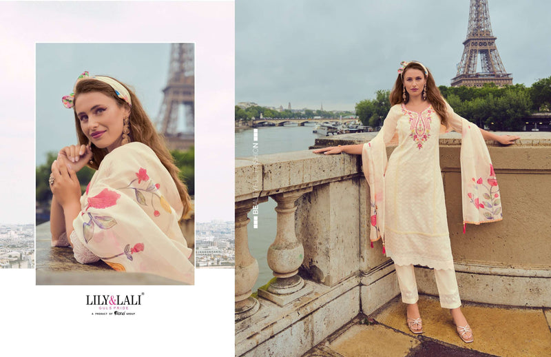Lily And Lali Nusrat Chanderi Handwork Embroidery Designer Festival Wear Kurti Pant Dupatta Set