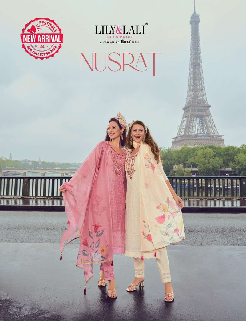 Lily And Lali Nusrat Chanderi Handwork Embroidery Designer Festival Wear Kurti Pant Dupatta Set