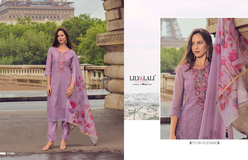 Lily And Lali Nusrat Chanderi Handwork Embroidery Designer Festival Wear Kurti Pant Dupatta Set