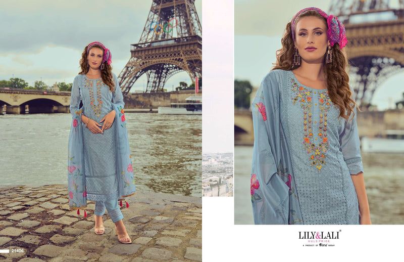 Lily And Lali Nusrat Chanderi Handwork Embroidery Designer Festival Wear Kurti Pant Dupatta Set