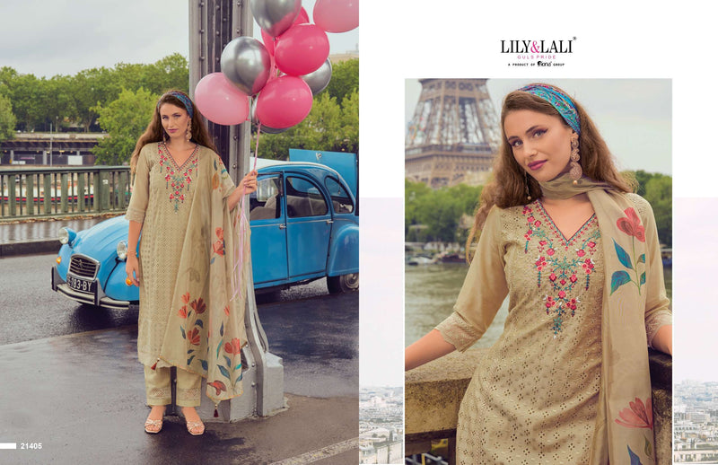 Lily And Lali Nusrat Chanderi Handwork Embroidery Designer Festival Wear Kurti Pant Dupatta Set