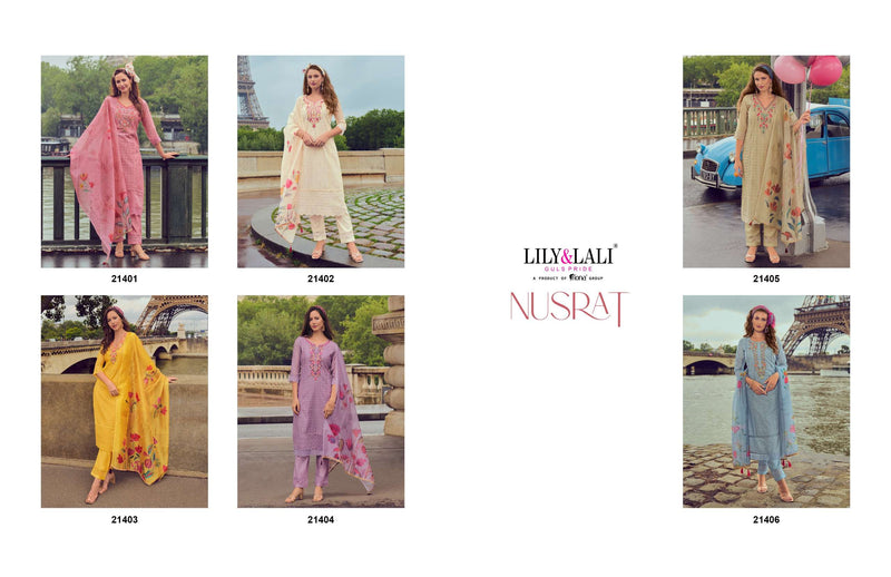 Lily And Lali Nusrat Chanderi Handwork Embroidery Designer Festival Wear Kurti Pant Dupatta Set