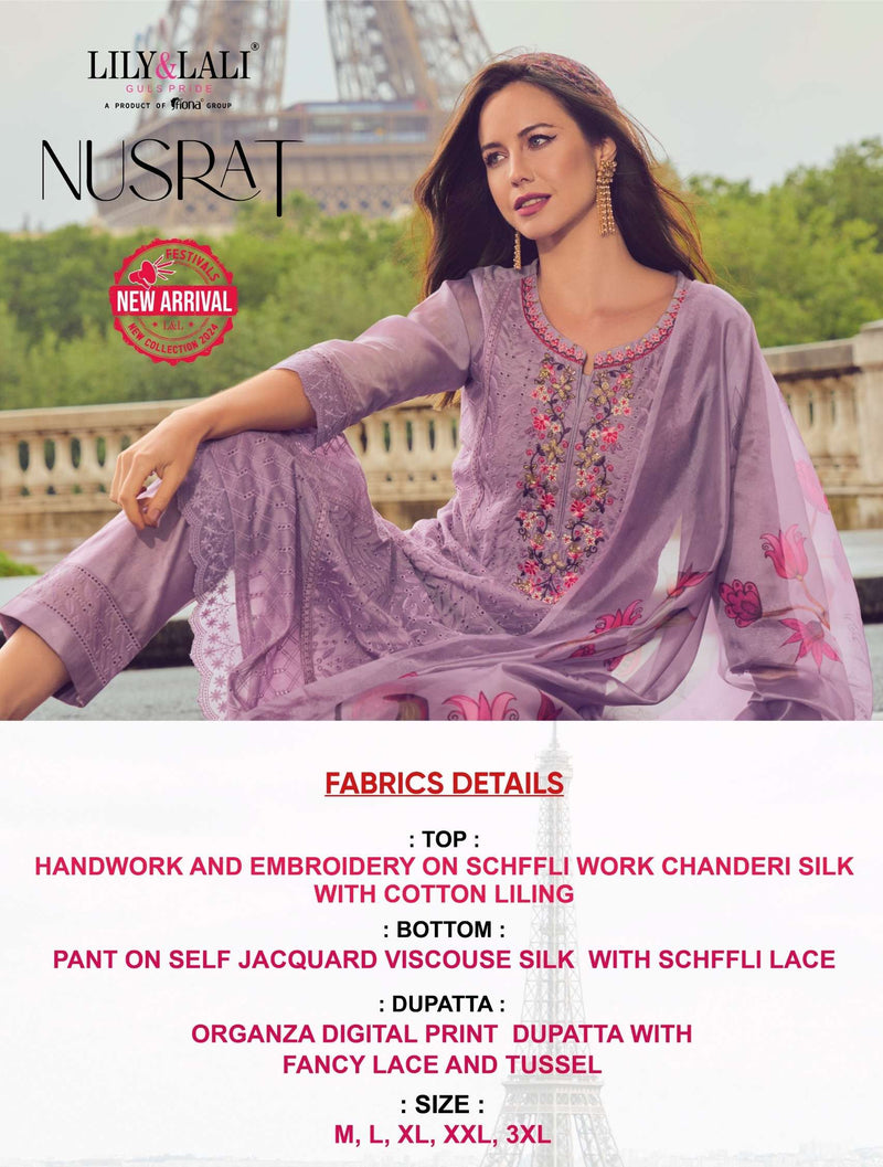 Lily And Lali Nusrat Chanderi Handwork Embroidery Designer Festival Wear Kurti Pant Dupatta Set