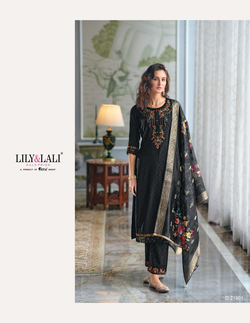 Lily And Lali Rubab Viscose Handwork Embroidery Festiv Wear Kurti Pant Organza Dupatta Set