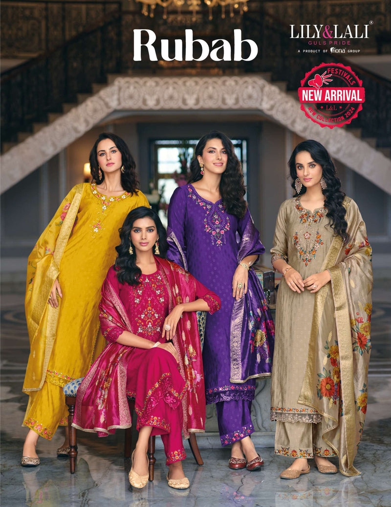 Lily And Lali Rubab Viscose Handwork Embroidery Festiv Wear Kurti Pant Organza Dupatta Set