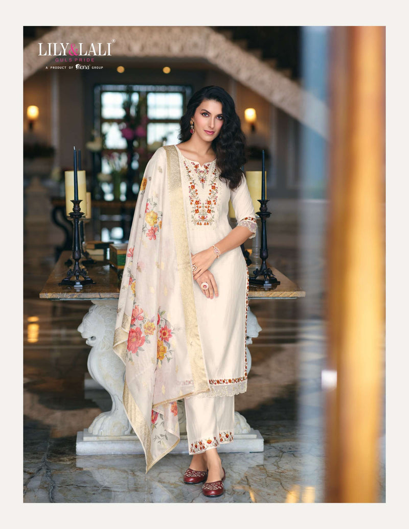Lily And Lali Rubab Viscose Handwork Embroidery Festiv Wear Kurti Pant Organza Dupatta Set