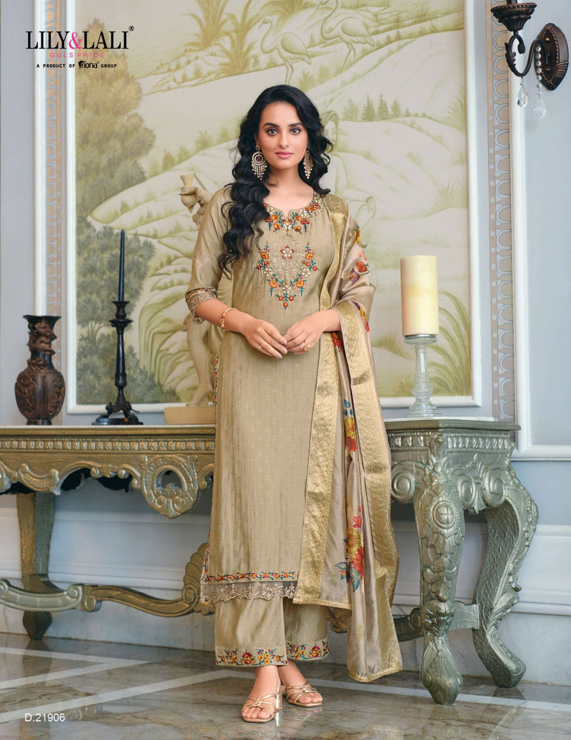 Lily And Lali Rubab Viscose Handwork Embroidery Festiv Wear Kurti Pant Organza Dupatta Set
