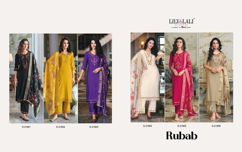 Lily And Lali Rubab Viscose Handwork Embroidery Festiv Wear Kurti Pant Organza Dupatta Set