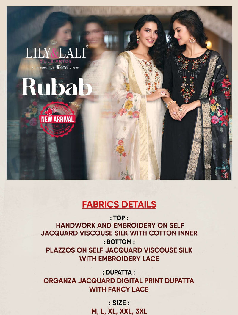 Lily And Lali Rubab Viscose Handwork Embroidery Festiv Wear Kurti Pant Organza Dupatta Set