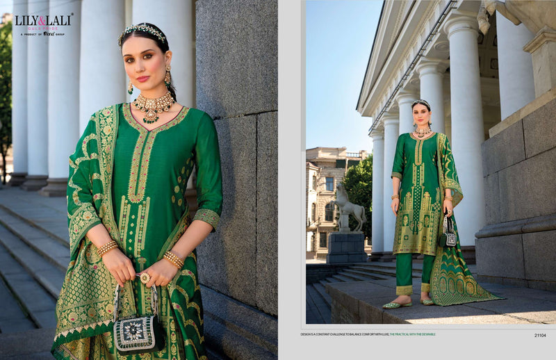 Lily And Lali Silkyness Vol 2 Organza Jacquard Handwork Designer Kurti Pant Dupatta Collection