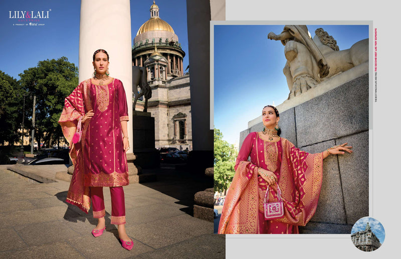 Lily And Lali Silkyness Vol 2 Organza Jacquard Handwork Designer Kurti Pant Dupatta Collection