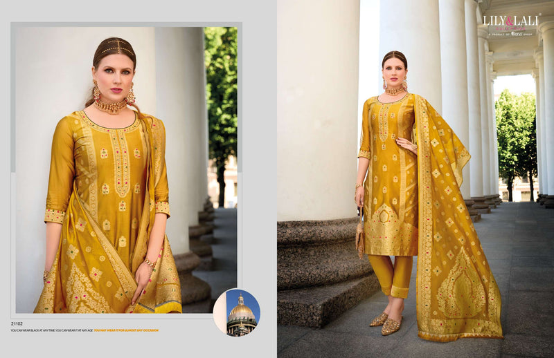 Lily And Lali Silkyness Vol 2 Organza Jacquard Handwork Designer Kurti Pant Dupatta Collection