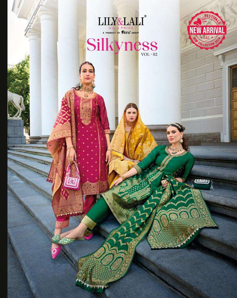 Lily And Lali Silkyness Vol 2 Organza Jacquard Handwork Designer Kurti Pant Dupatta Collection