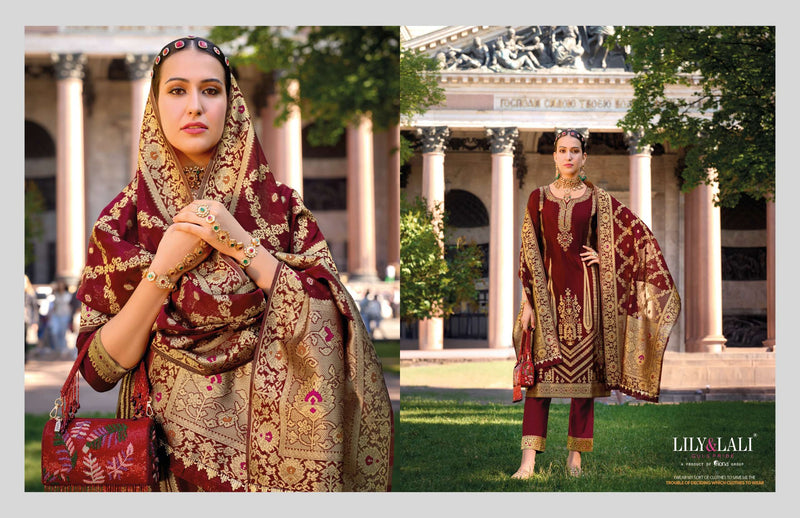Lily And Lali Silkyness Vol 2 Organza Jacquard Handwork Designer Kurti Pant Dupatta Collection
