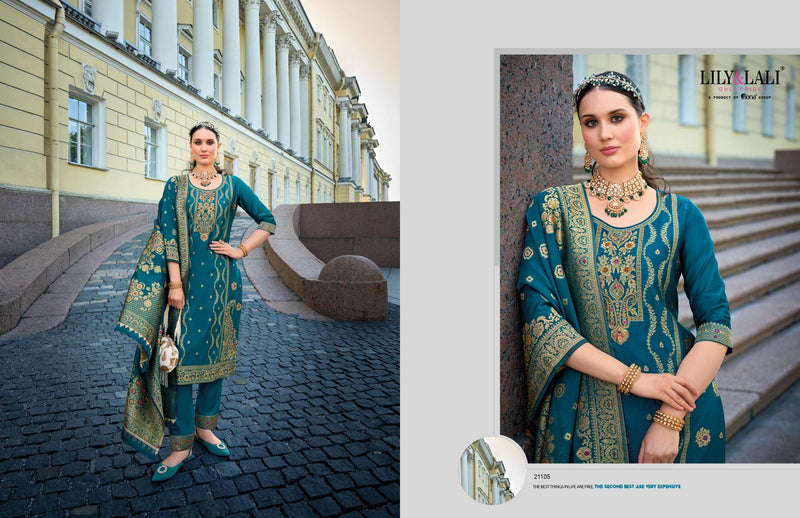 Lily And Lali Silkyness Vol 2 Organza Jacquard Handwork Designer Kurti Pant Dupatta Collection