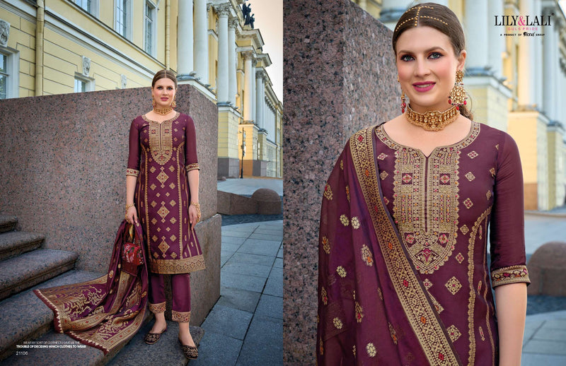 Lily And Lali Silkyness Vol 2 Organza Jacquard Handwork Designer Kurti Pant Dupatta Collection