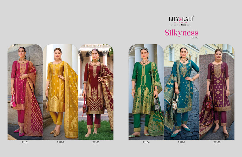 Lily And Lali Silkyness Vol 2 Organza Jacquard Handwork Designer Kurti Pant Dupatta Collection