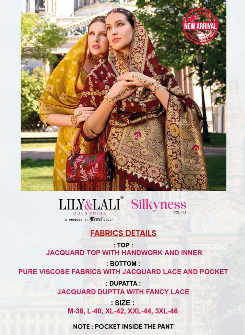 Lily And Lali Silkyness Vol 2 Organza Jacquard Handwork Designer Kurti Pant Dupatta Collection