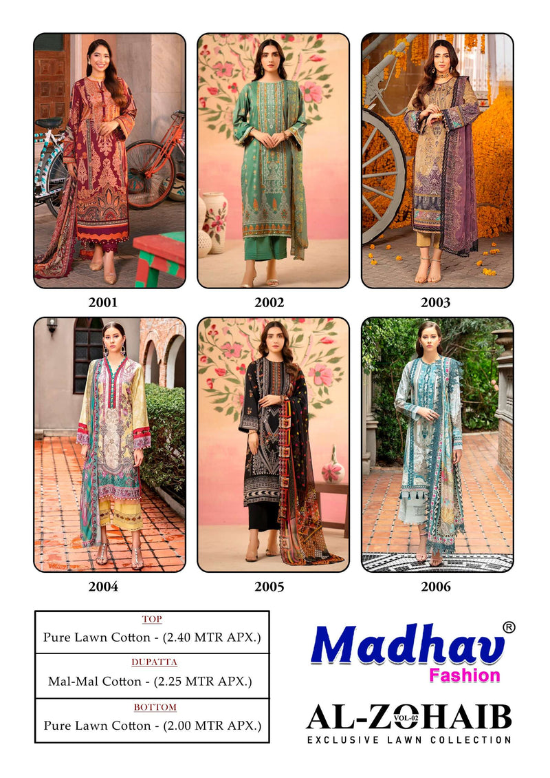 Madhav Fashion Al Zohaib Vol 2 Lawn Cotton With Pure Mal Mal Dupatta Salwar Suit
