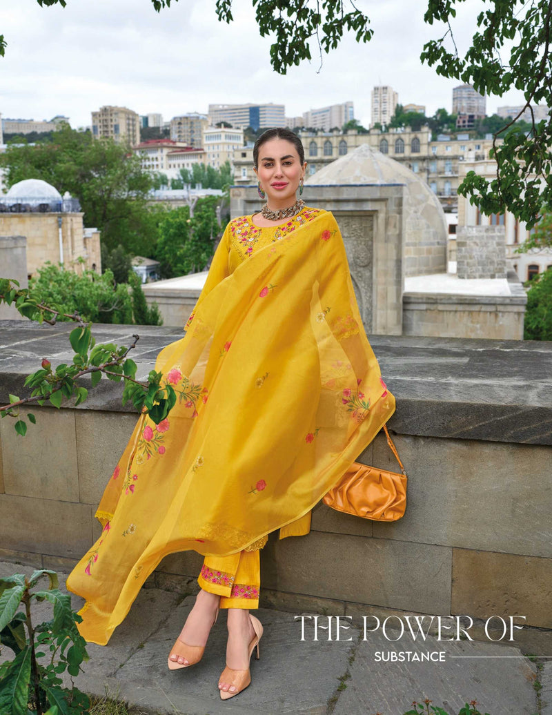 Lily And Lali Malvika Vol 2 Viscose Hand Work And Embroidery Kurti With Bottom And Organza Print Dupatta