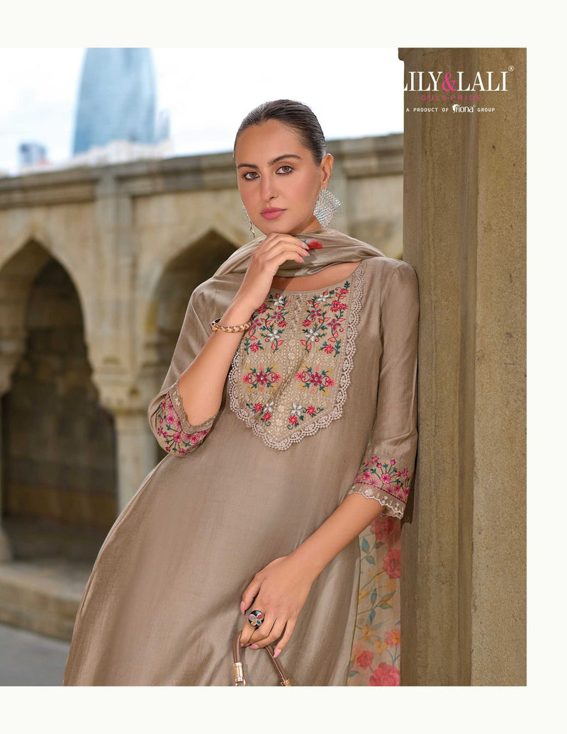 Lily And Lali Malvika Vol 2 Viscose Hand Work And Embroidery Kurti With Bottom And Organza Print Dupatta