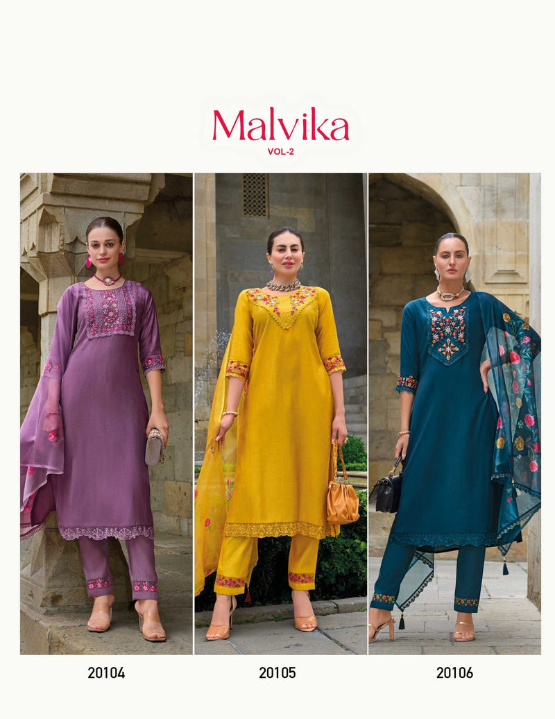 Lily And Lali Malvika Vol 2 Viscose Hand Work And Embroidery Kurti With Bottom And Organza Print Dupatta