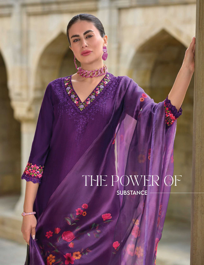 Lily And Lali Malvika Vol 2 Viscose Hand Work And Embroidery Kurti With Bottom And Organza Print Dupatta