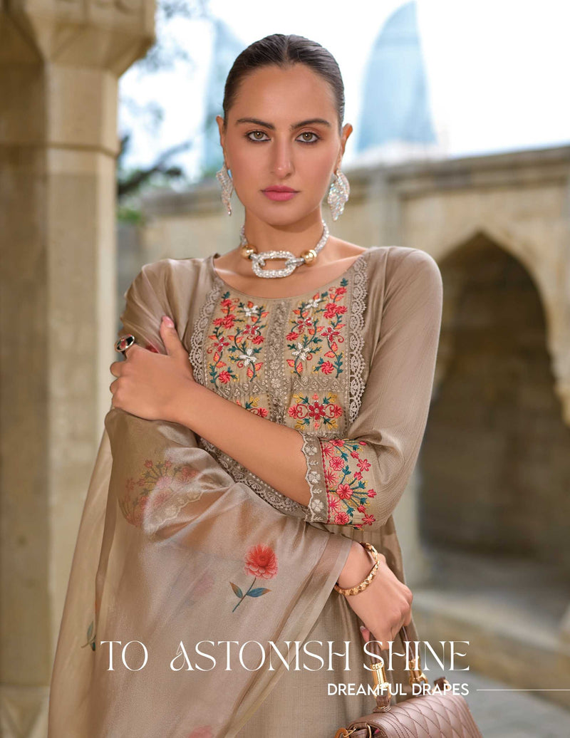 Lily And Lali Malvika Vol 2 Viscose Hand Work And Embroidery Kurti With Bottom And Organza Print Dupatta