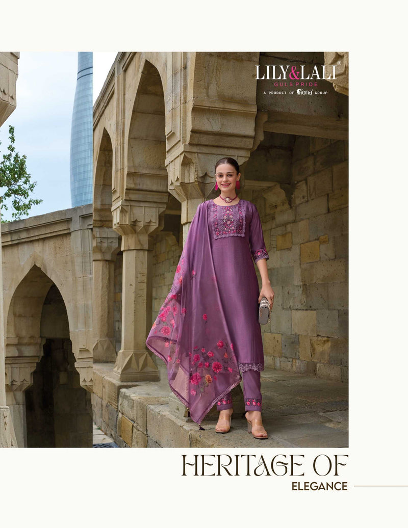 Lily And Lali Malvika Vol 2 Viscose Hand Work And Embroidery Kurti With Bottom And Organza Print Dupatta
