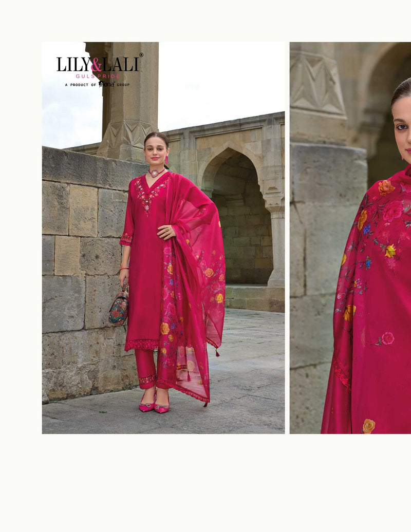 Lily And Lali Malvika Vol 2 Viscose Hand Work And Embroidery Kurti With Bottom And Organza Print Dupatta