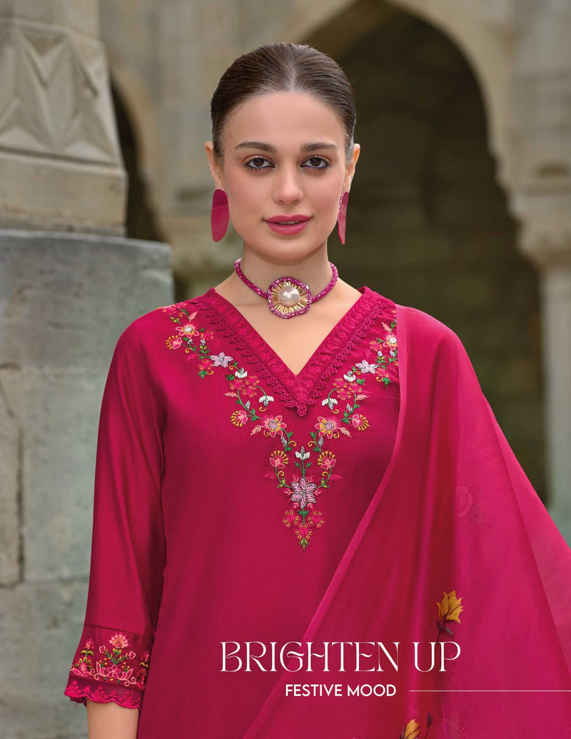 Lily And Lali Malvika Vol 2 Viscose Hand Work And Embroidery Kurti With Bottom And Organza Print Dupatta