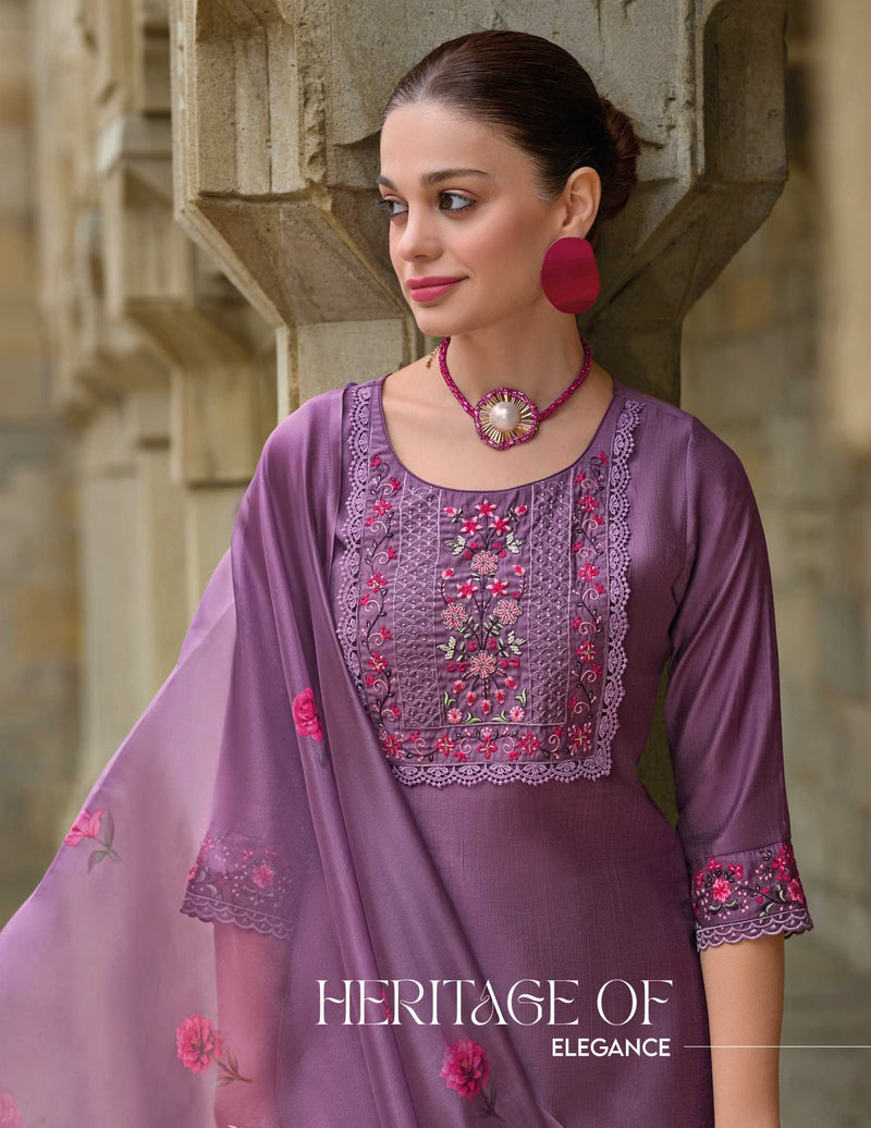 Lily And Lali Malvika Vol 2 Viscose Hand Work And Embroidery Kurti With Bottom And Organza Print Dupatta