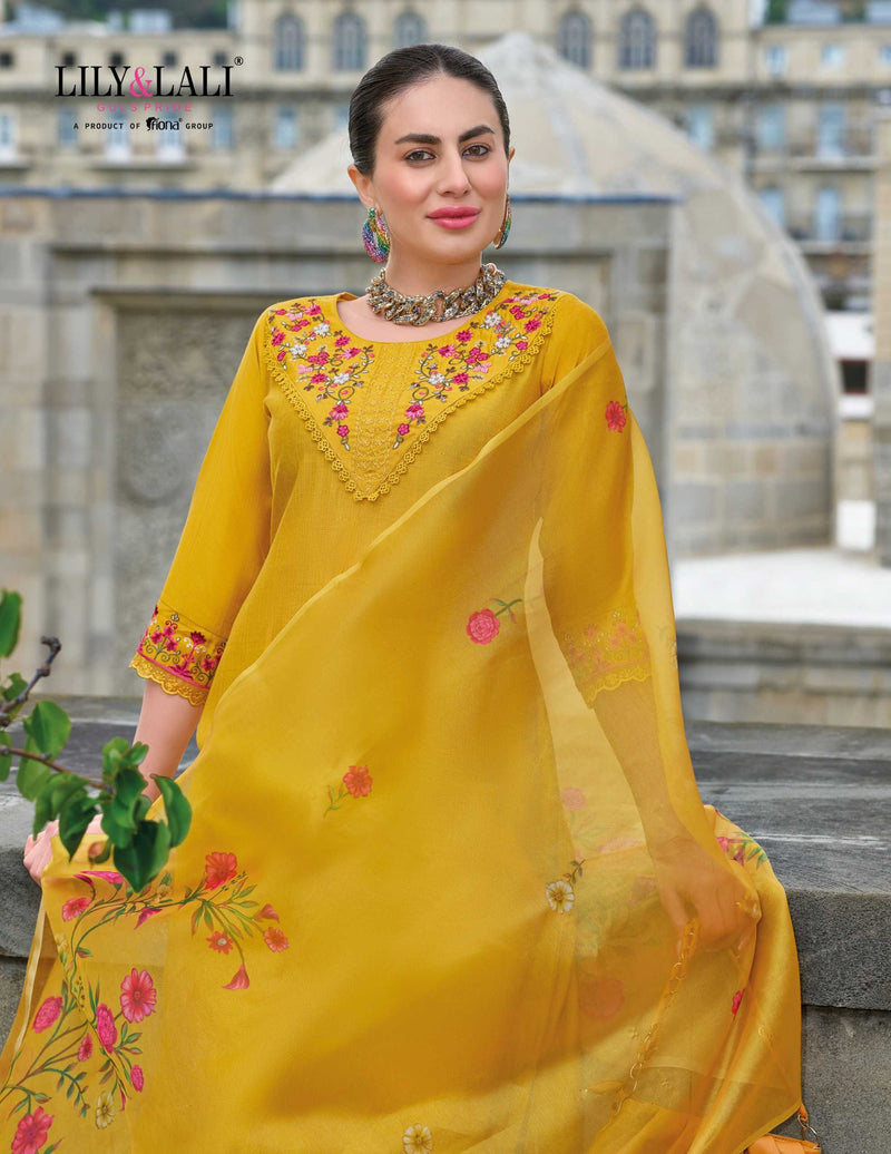 Lily And Lali Malvika Vol 2 Viscose Hand Work And Embroidery Kurti With Bottom And Organza Print Dupatta