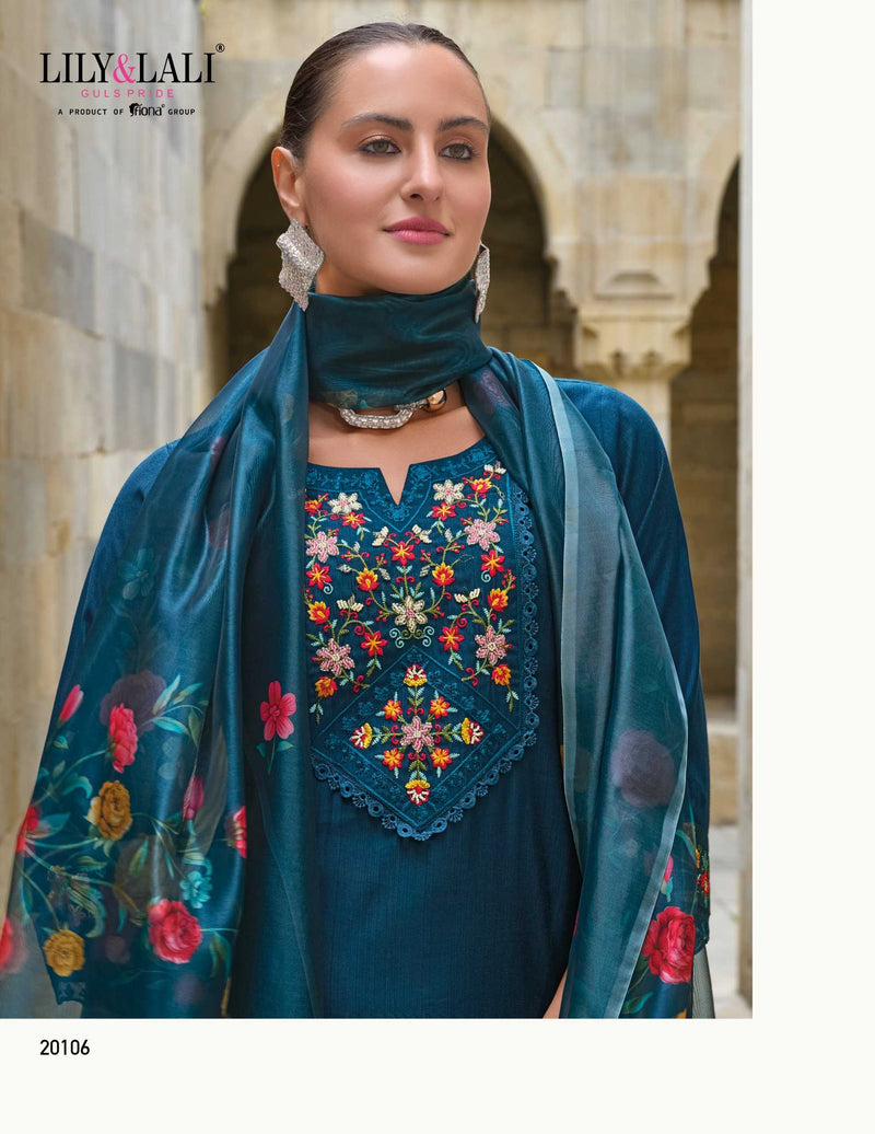Lily And Lali Malvika Vol 2 Viscose Hand Work And Embroidery Kurti With Bottom And Organza Print Dupatta
