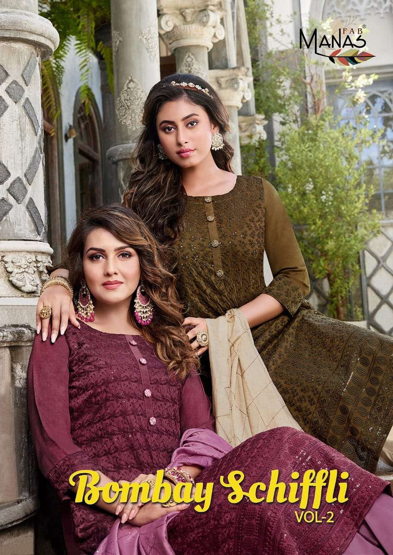 Manas Bombay Schiffli Vol 2 Chinon Designer Readymade Salwar Kameez