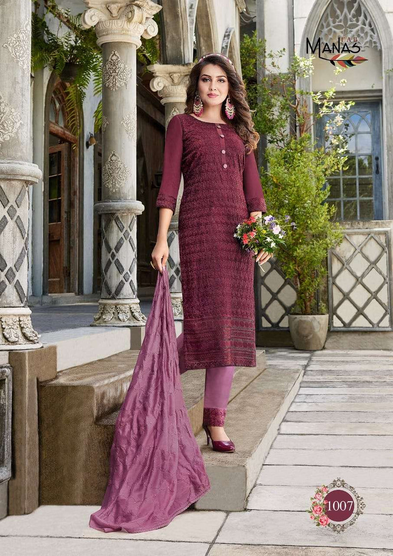 Manas Bombay Schiffli Vol 2 Chinon Designer Readymade Salwar Kameez
