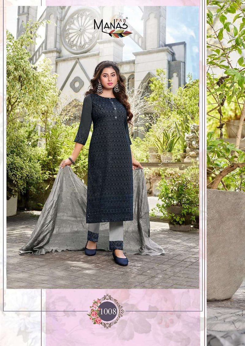 Manas Bombay Schiffli Vol 2 Chinon Designer Readymade Salwar Kameez
