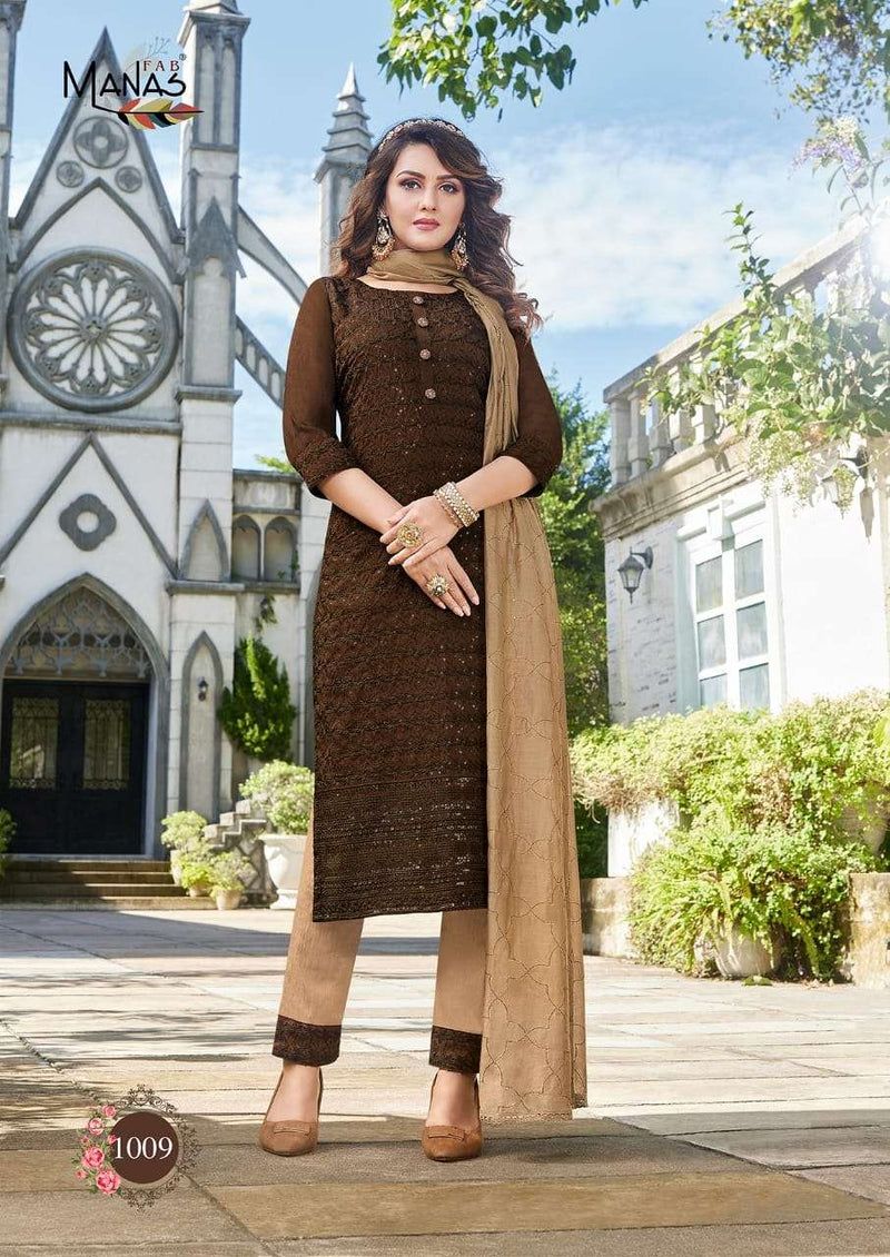 Manas Bombay Schiffli Vol 2 Chinon Designer Readymade Salwar Kameez