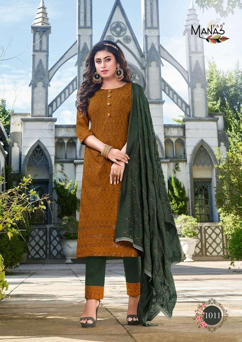 Manas Bombay Schiffli Vol 2 Chinon Designer Readymade Salwar Kameez