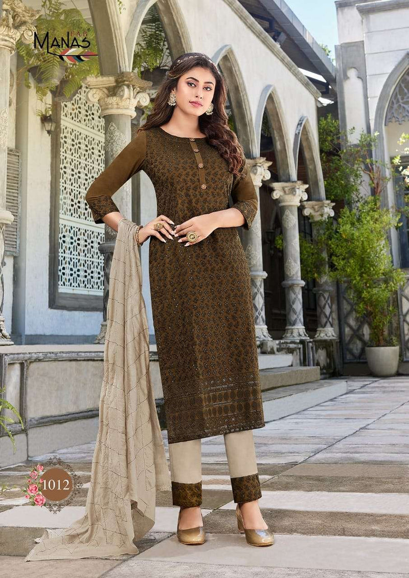 Manas Bombay Schiffli Vol 2 Chinon Designer Readymade Salwar Kameez