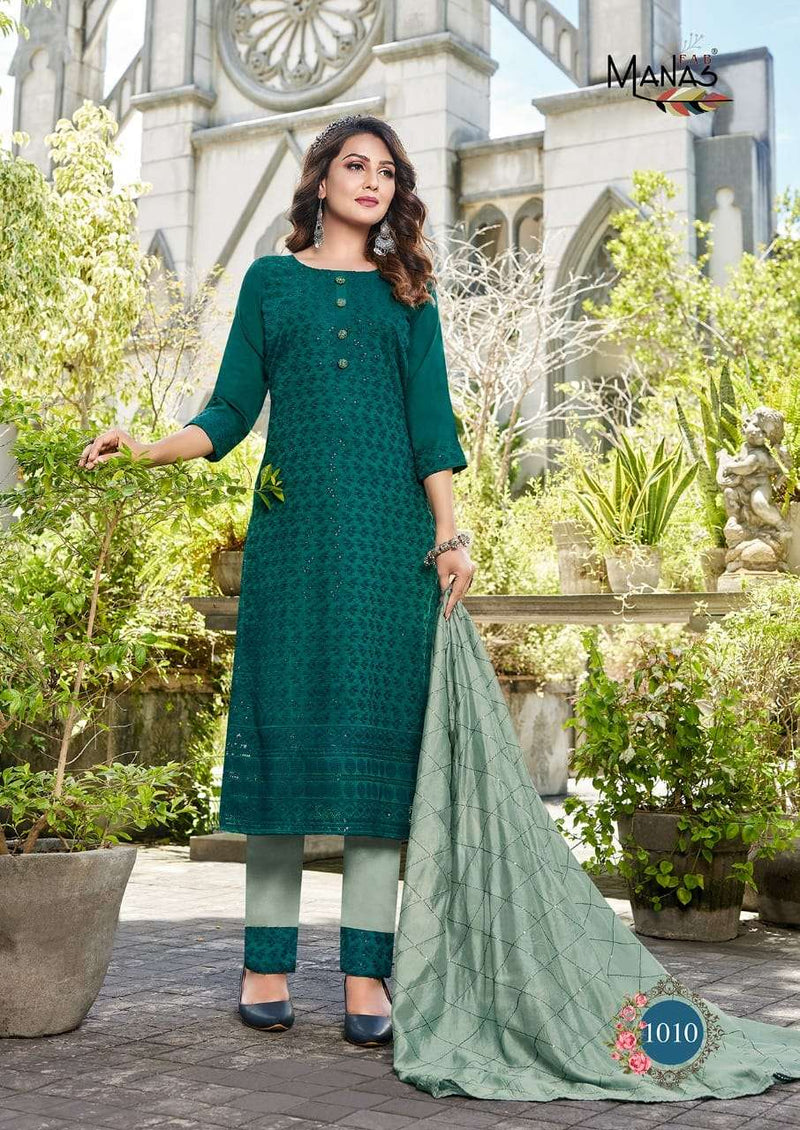 Manas Bombay Schiffli Vol 2 Chinon Designer Readymade Salwar Kameez