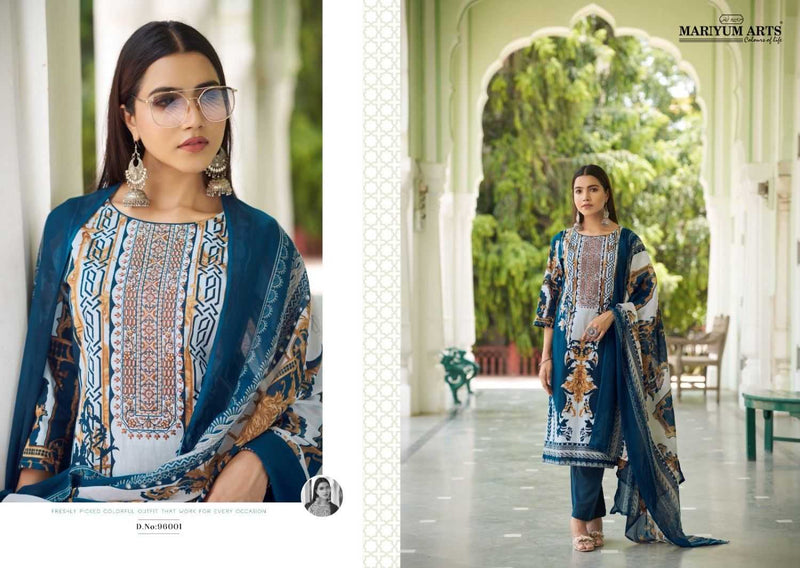 Mariyum Arts Mahfoozhah Cotton Designer Print With Embroidery Work Unstitched Salwar Suit